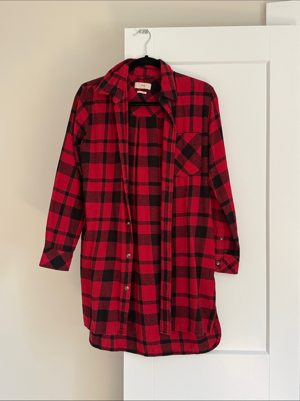 TNA Red and Black Plaid Longline Dress